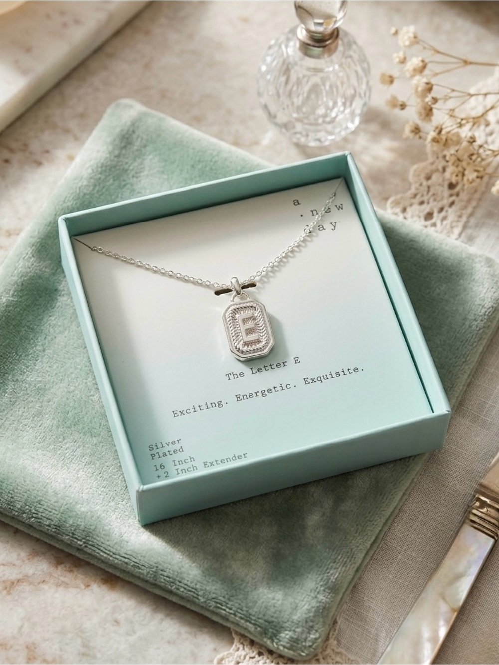 a new day Silver Initial E Pendant Necklace
